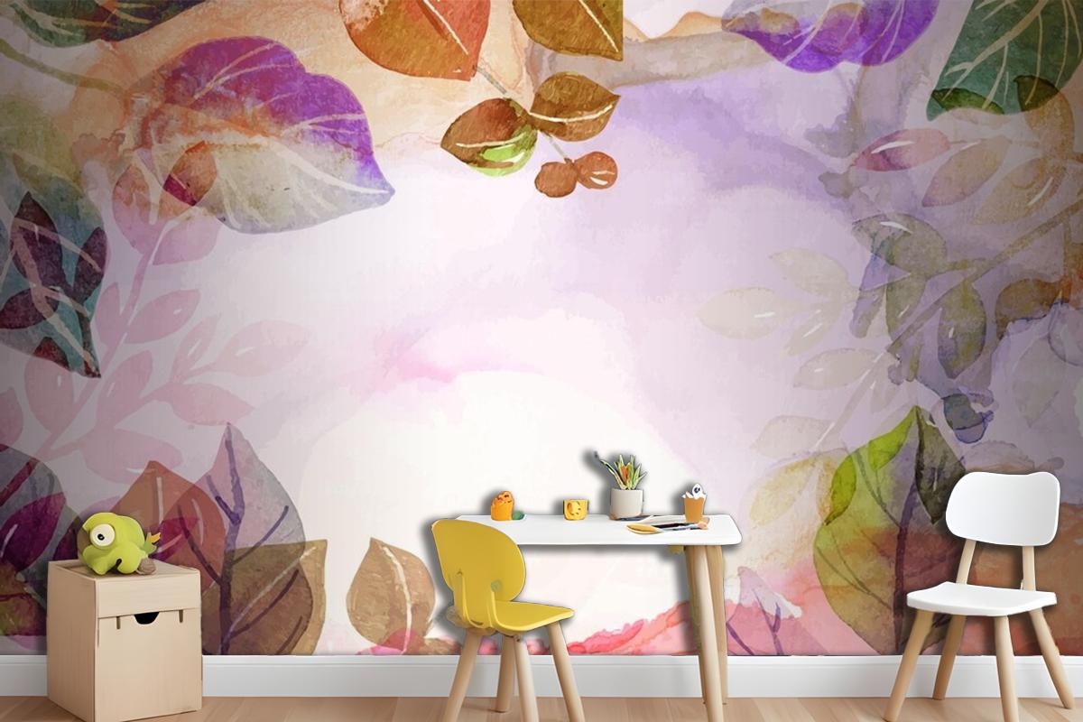 Hand Painted Watercolor Nature Background Girl Wallpaper Mural