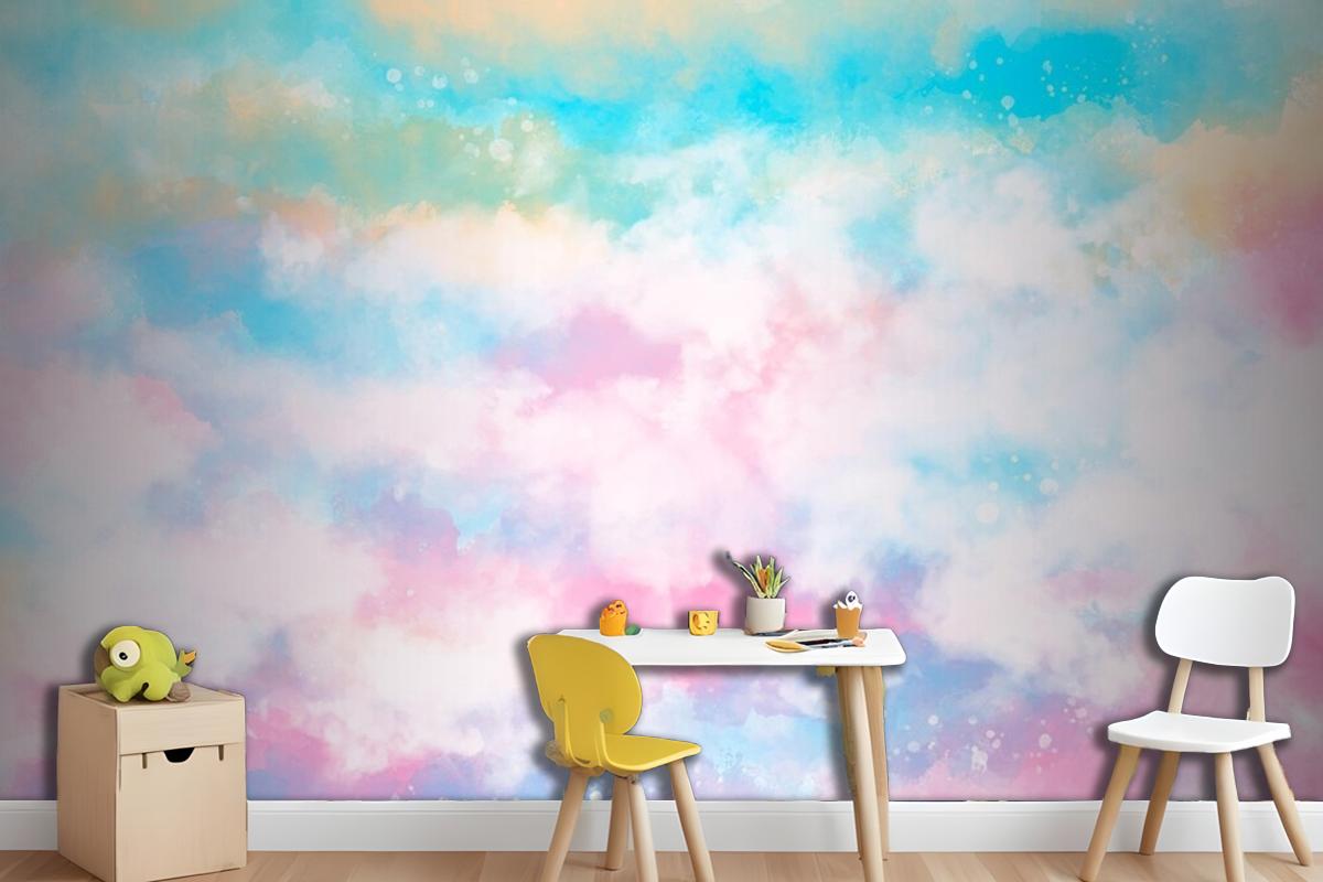 Hand Painted Watercolor Pastel Sky Background Girl Wallpaper Mural