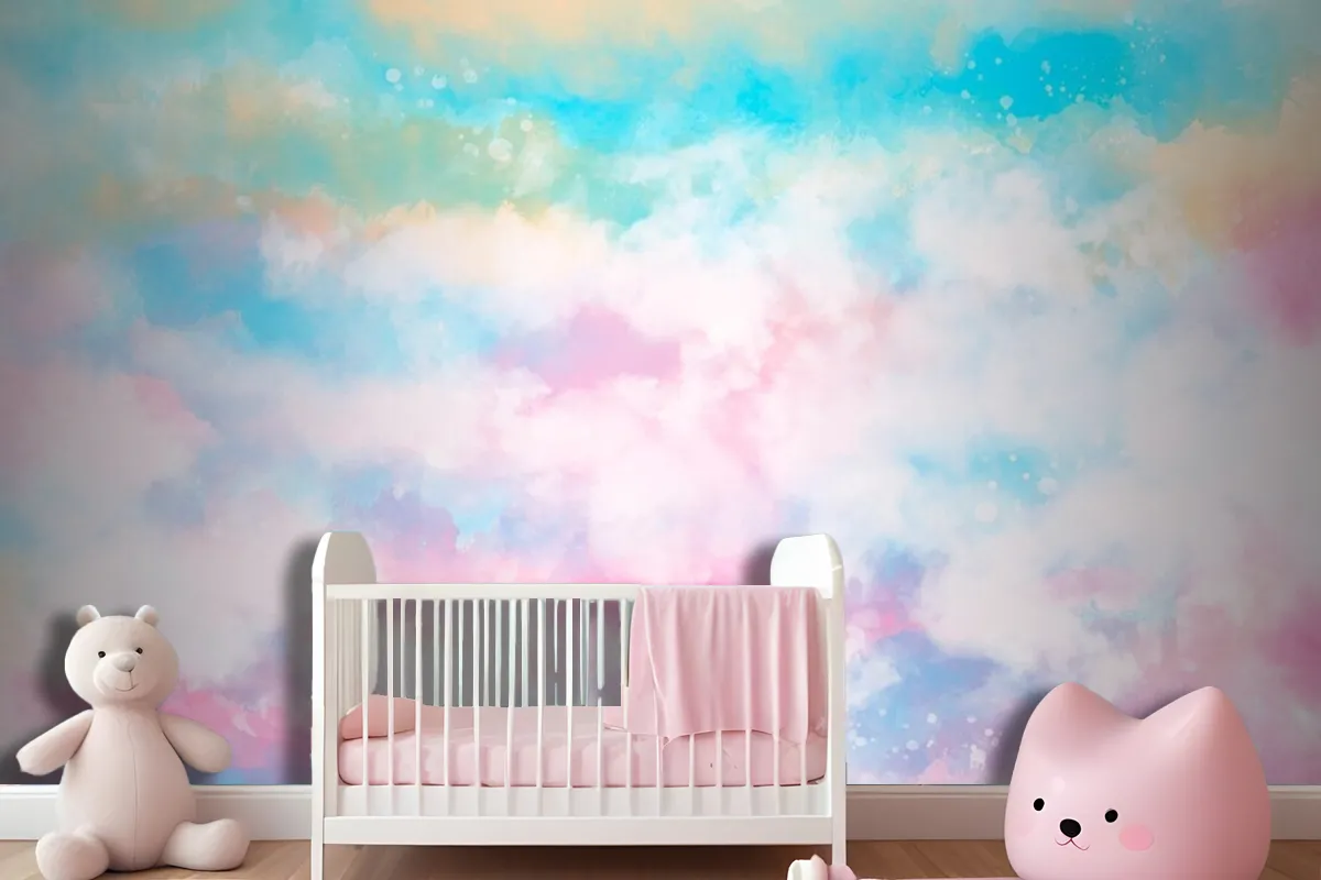 Hand Painted Watercolor Pastel Sky Background Girl Wallpaper Mural