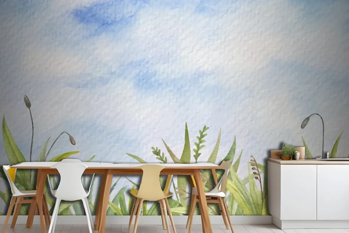 Hand Painted Watercolor Summer Landscape Wallpaper Mural