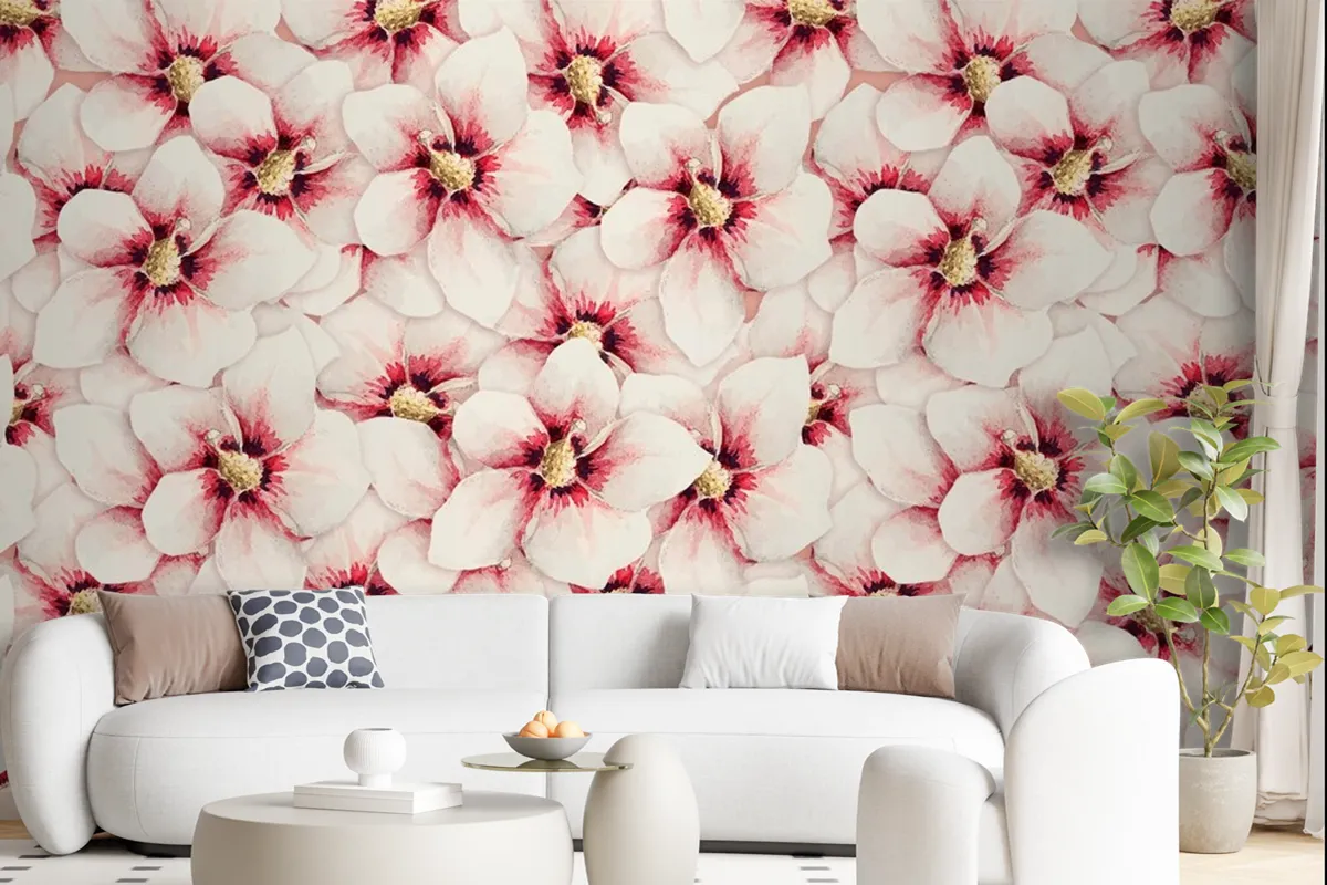 Hibiscus Flower Pattern Background Wallpaper Mural