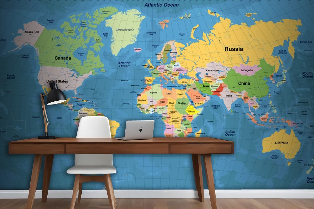 High Detailed Illustration Of World Map Wallpaper Mural