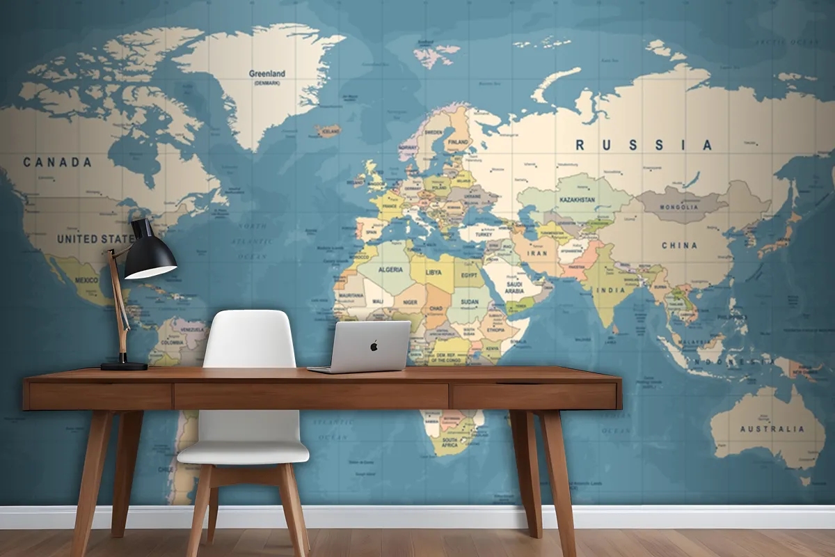 High Detailed Illustration Of Worldmap Wallpaper Mural