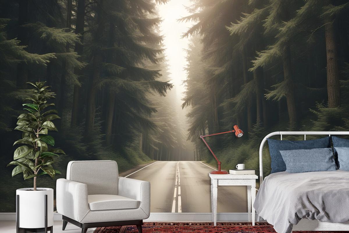 Highway On The Forest Landscape Wallpaper Mural