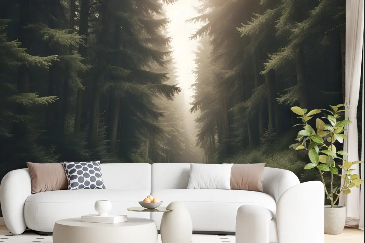 Highway On The Forest Landscape Wallpaper Mural