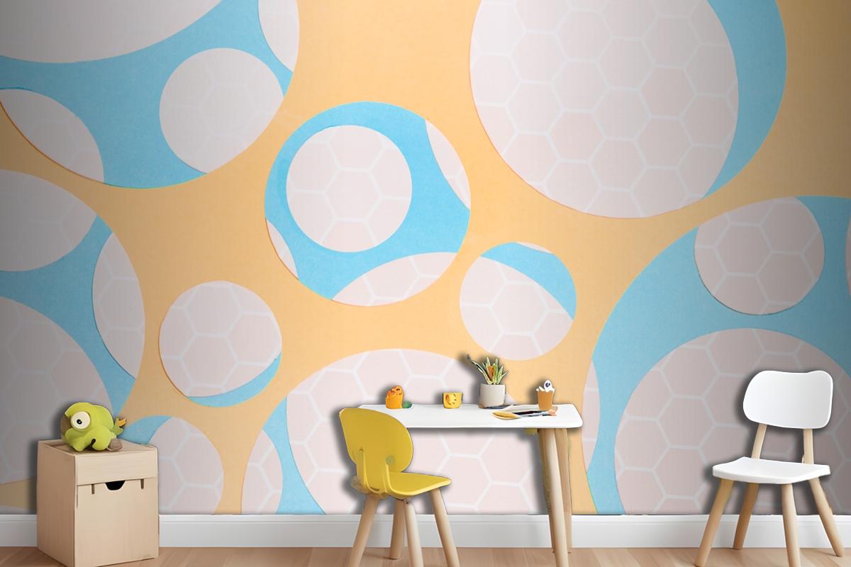 Honeycomb Pattern On Circle Shape Over The Yellow Wallpaper Mural