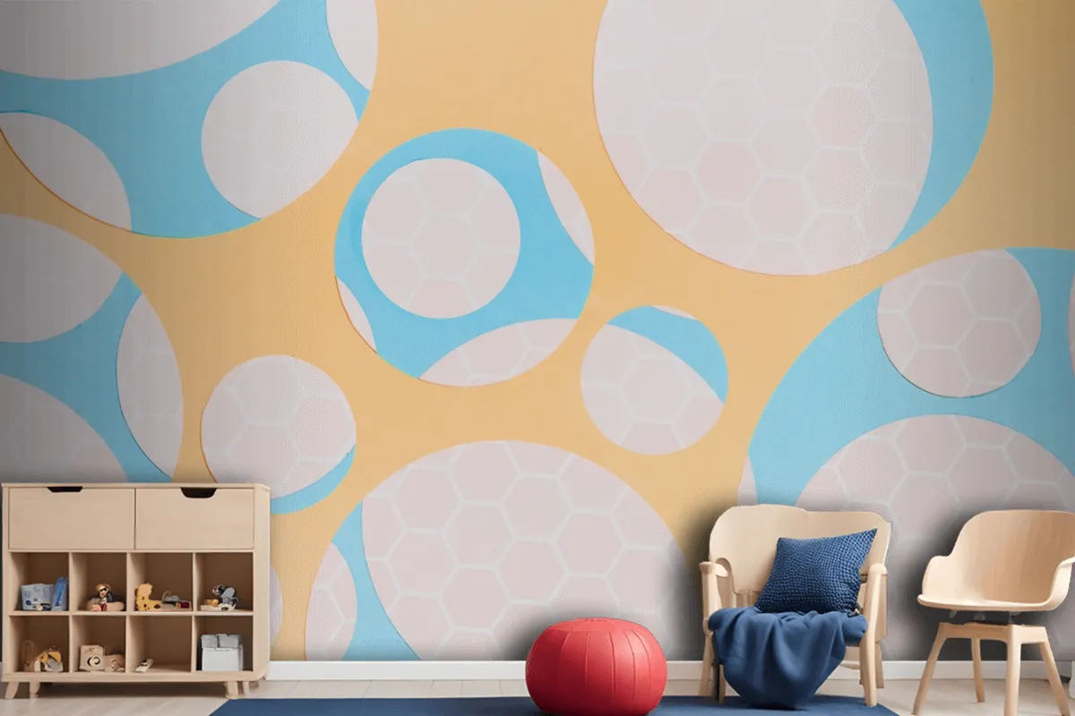 Honeycomb Pattern On Circle Shape Over The Yellow Wallpaper Mural