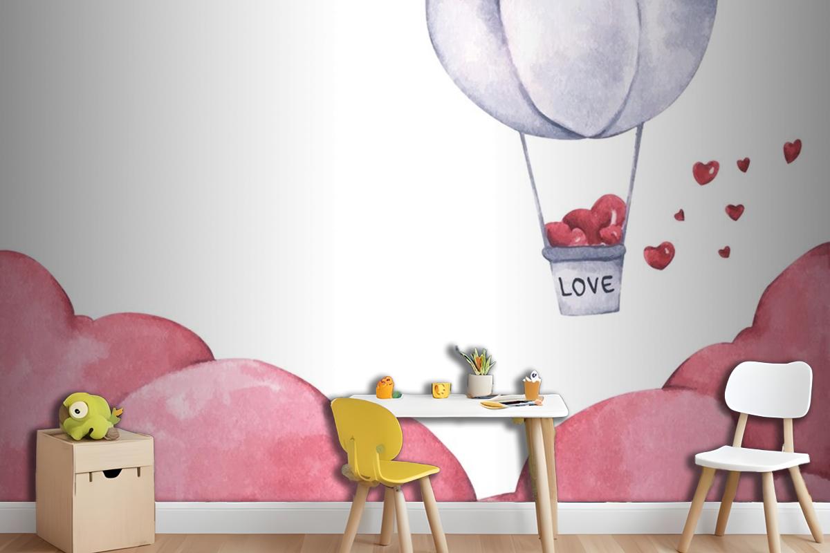 Hot Air Balloon With Heart Float On The Sky Wallpaper Mural