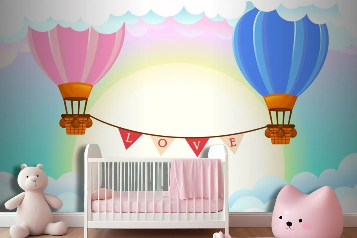 Hot Air Balloons Girl Wallpaper Mural