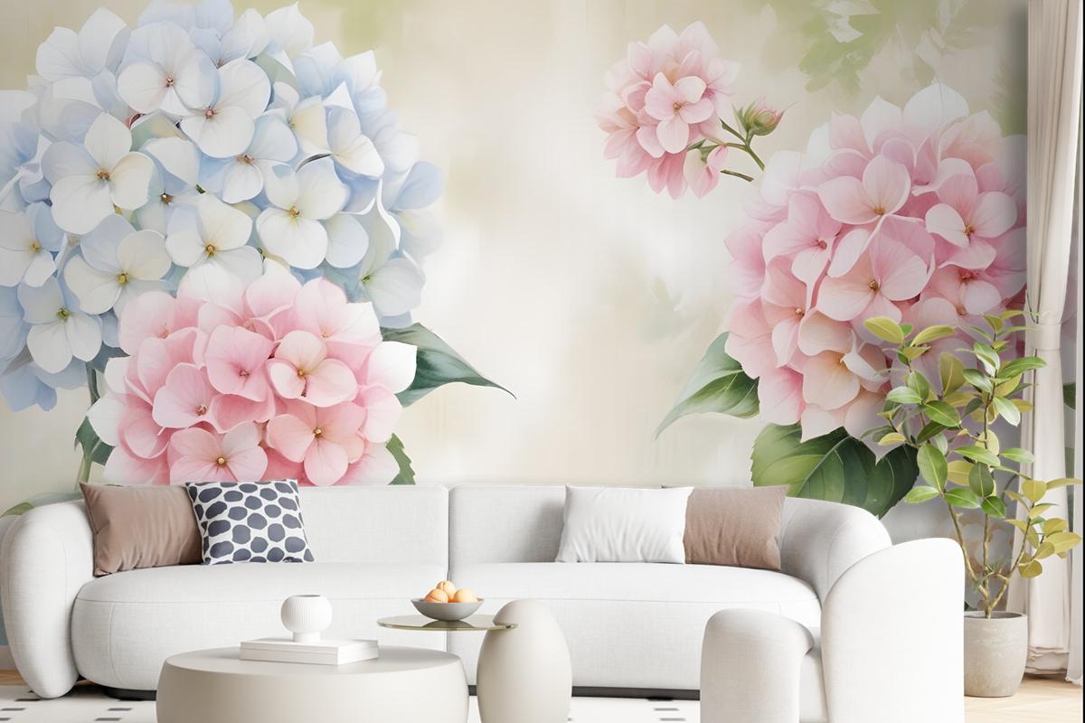 Hydrangea Floral Art Wallpaper Mural