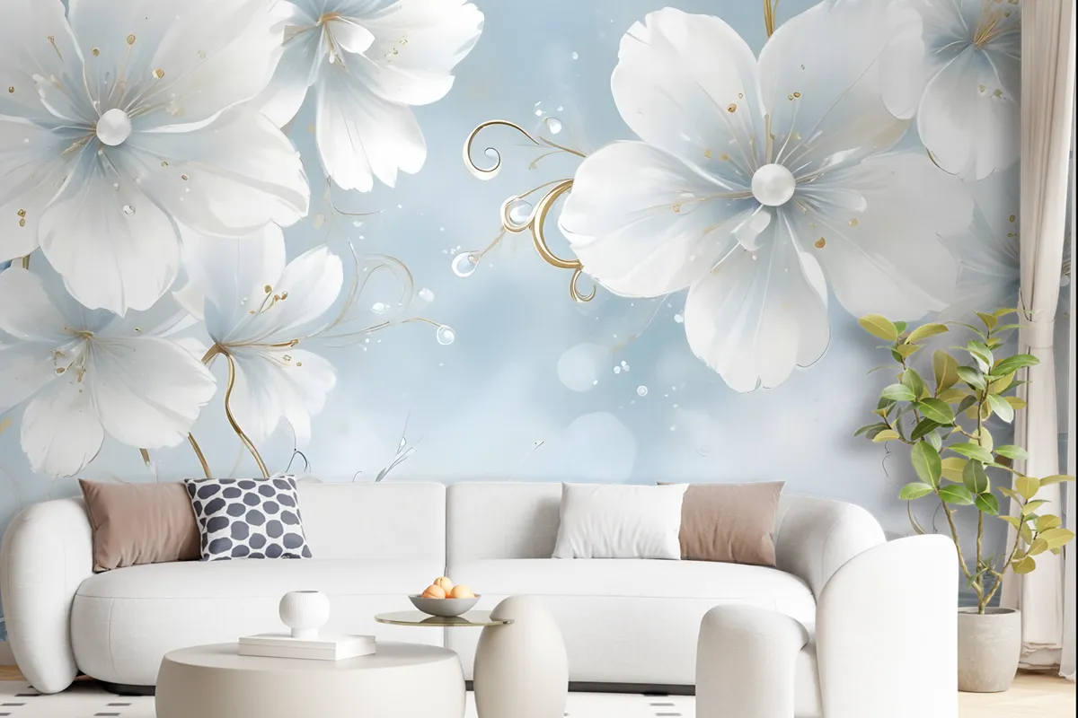 Jewelry White Lux Floral Wallpaper Mural