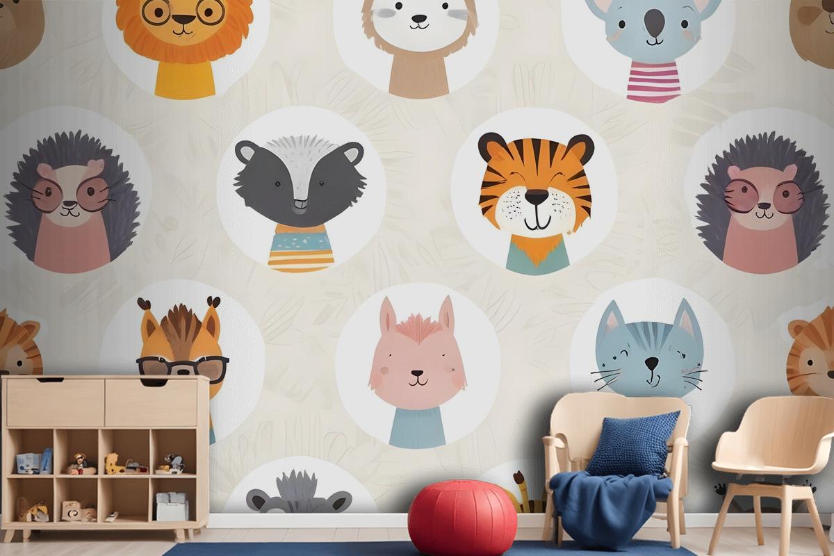 Kids Cute Safari Animals Pattern Wallpaper Mural