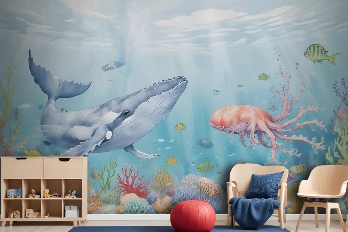 Kids Cute Whale Undersea Wallpaper Murals