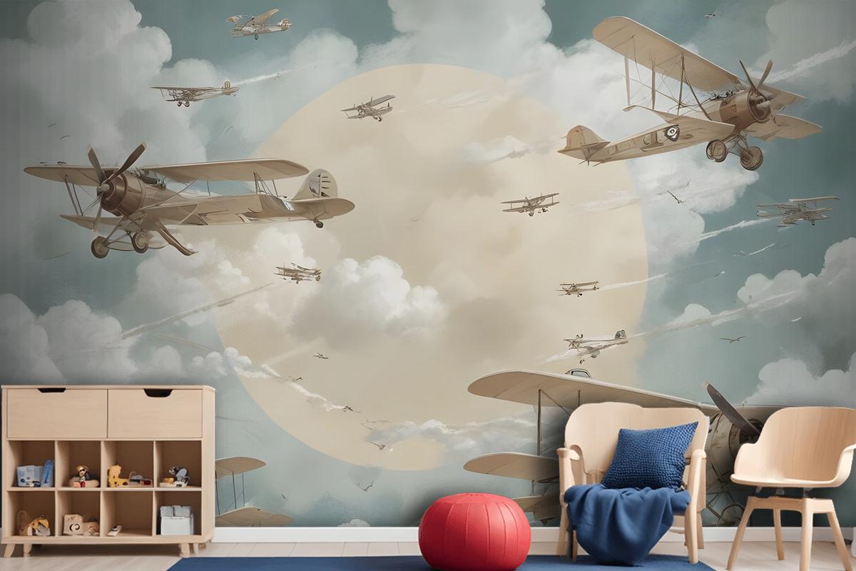 Kids Moon With Aircraft Wallpaper Mural