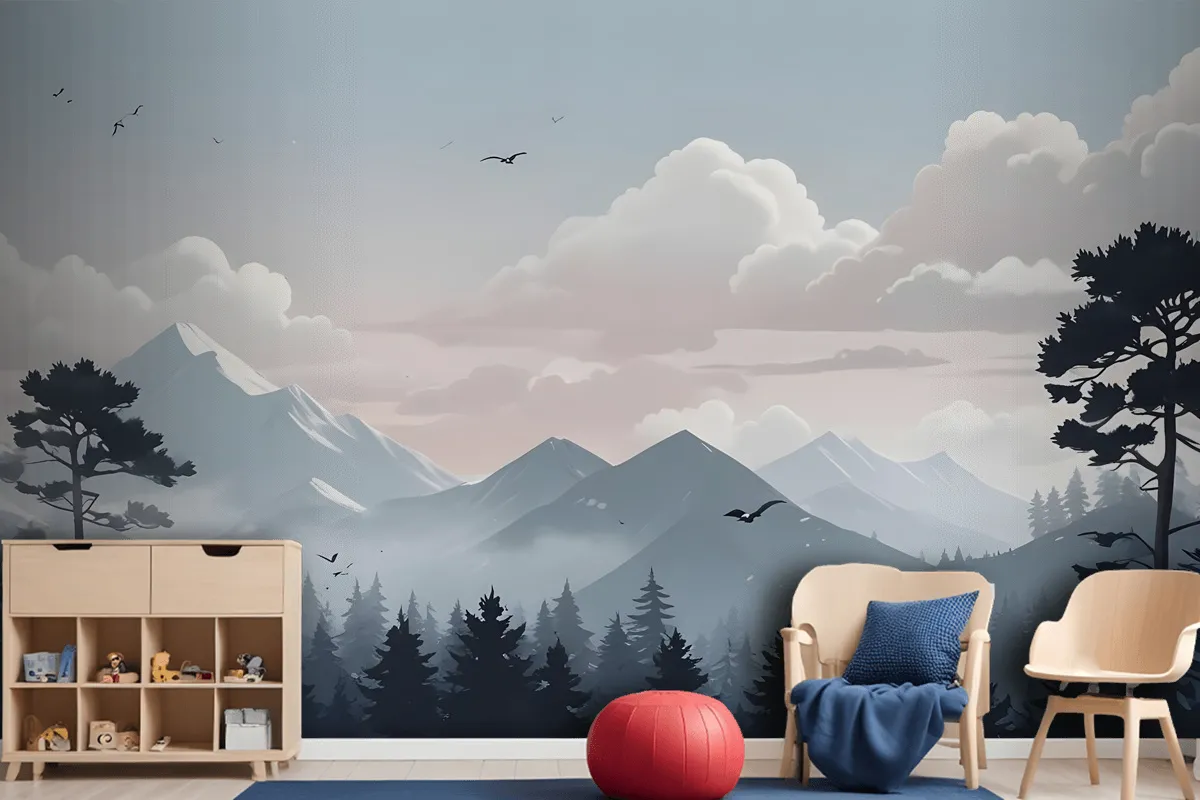 Kids Mountain Landscape With Snow Wallpaper Mural