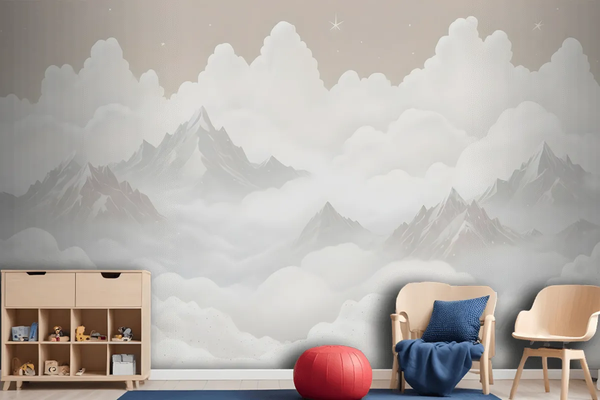 Kids Mountain With Clouds Wallpaper Mural