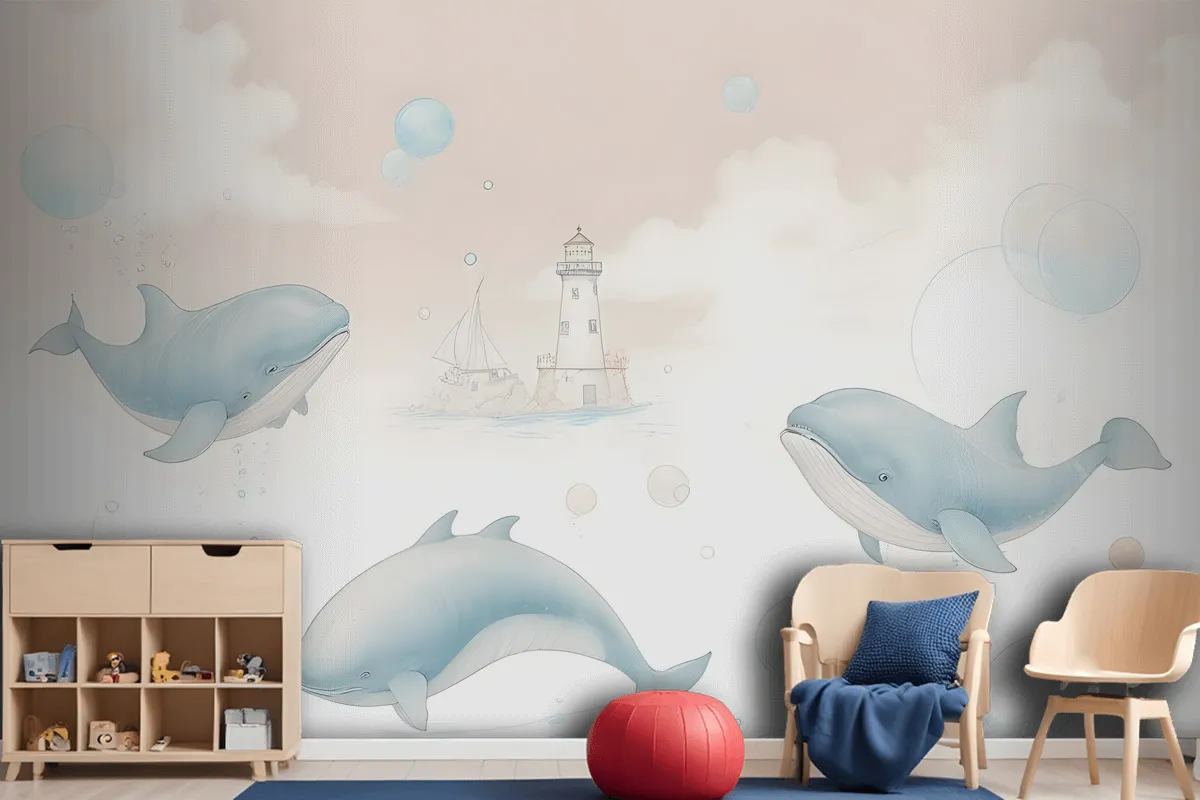 Kids Soft Whale Undersea Life Wallpaper Mural