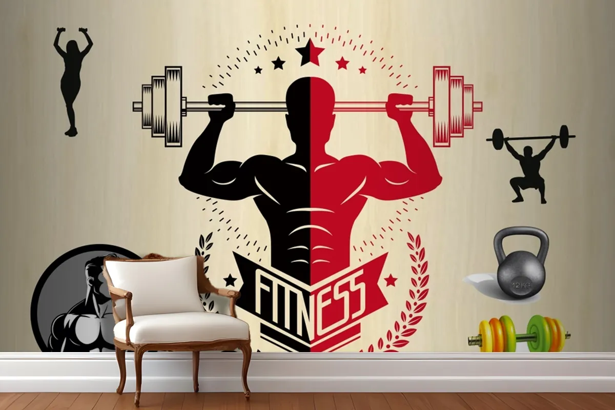 Kırmızı Siyah Temalı Fitness Spor Salonu Duvar Kağıdı