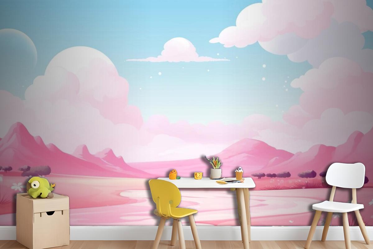 Landscape With Mountains And Clouds Wallpaper Mural