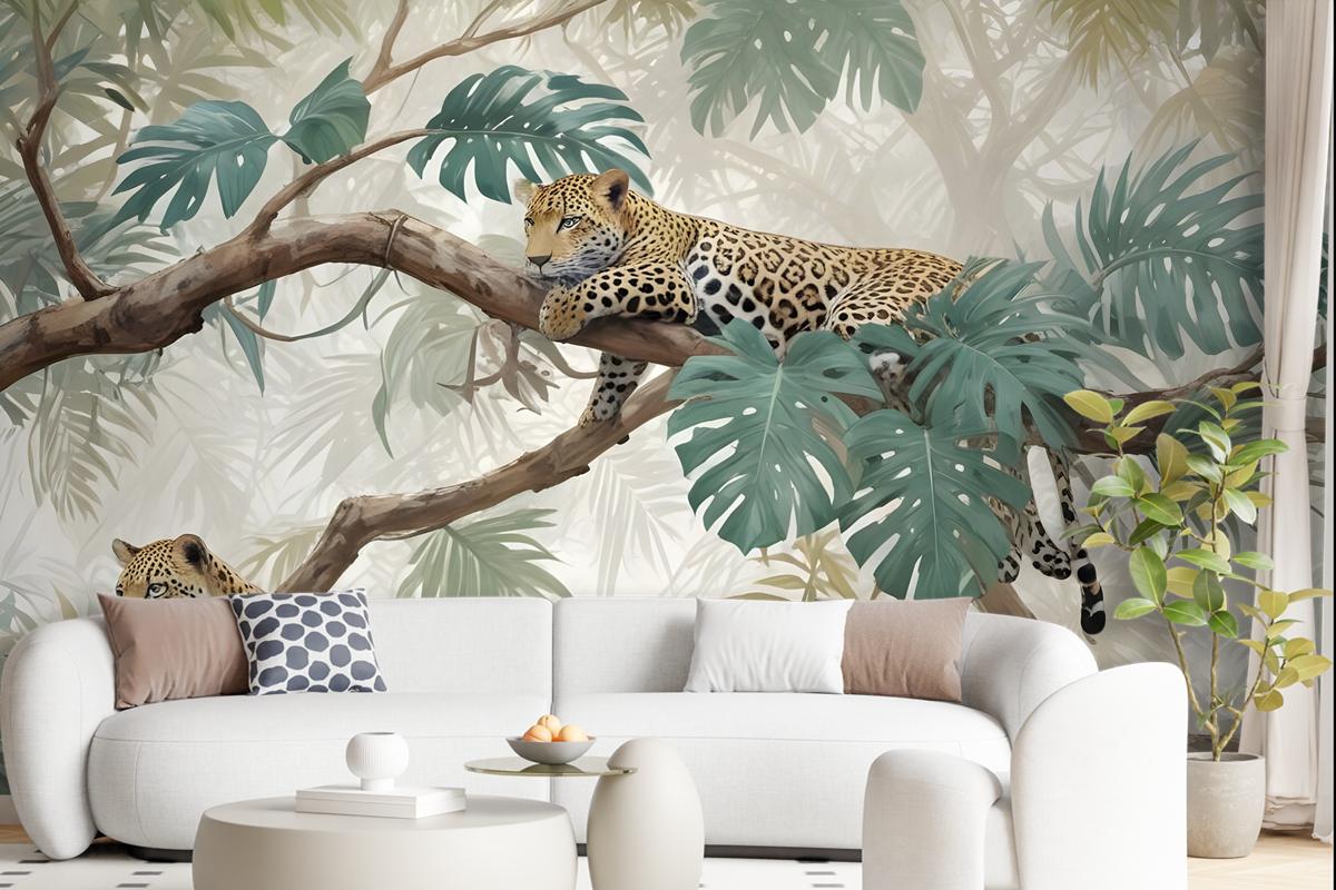 Leopards On Branch Jungle Wallpaper Mural