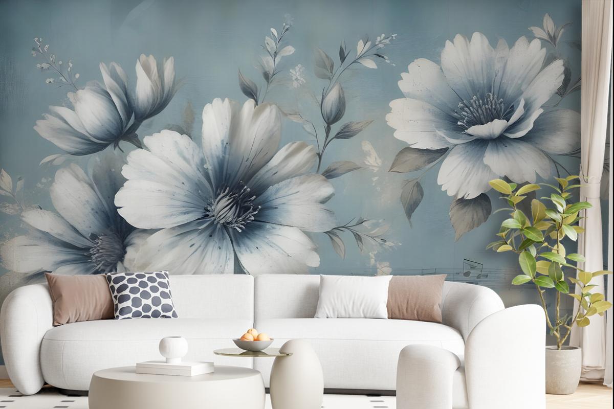 Light Floral With Music Notes Wallpaper Mural