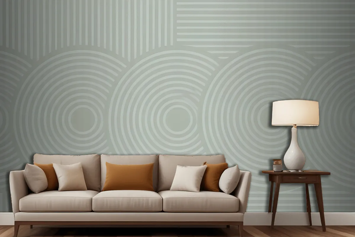 Light Green Background Concentric Circles Vertical Lines Wallpaper Mural