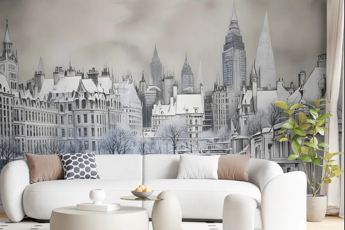 London Charcoal Drawing City Wallpaper Mural