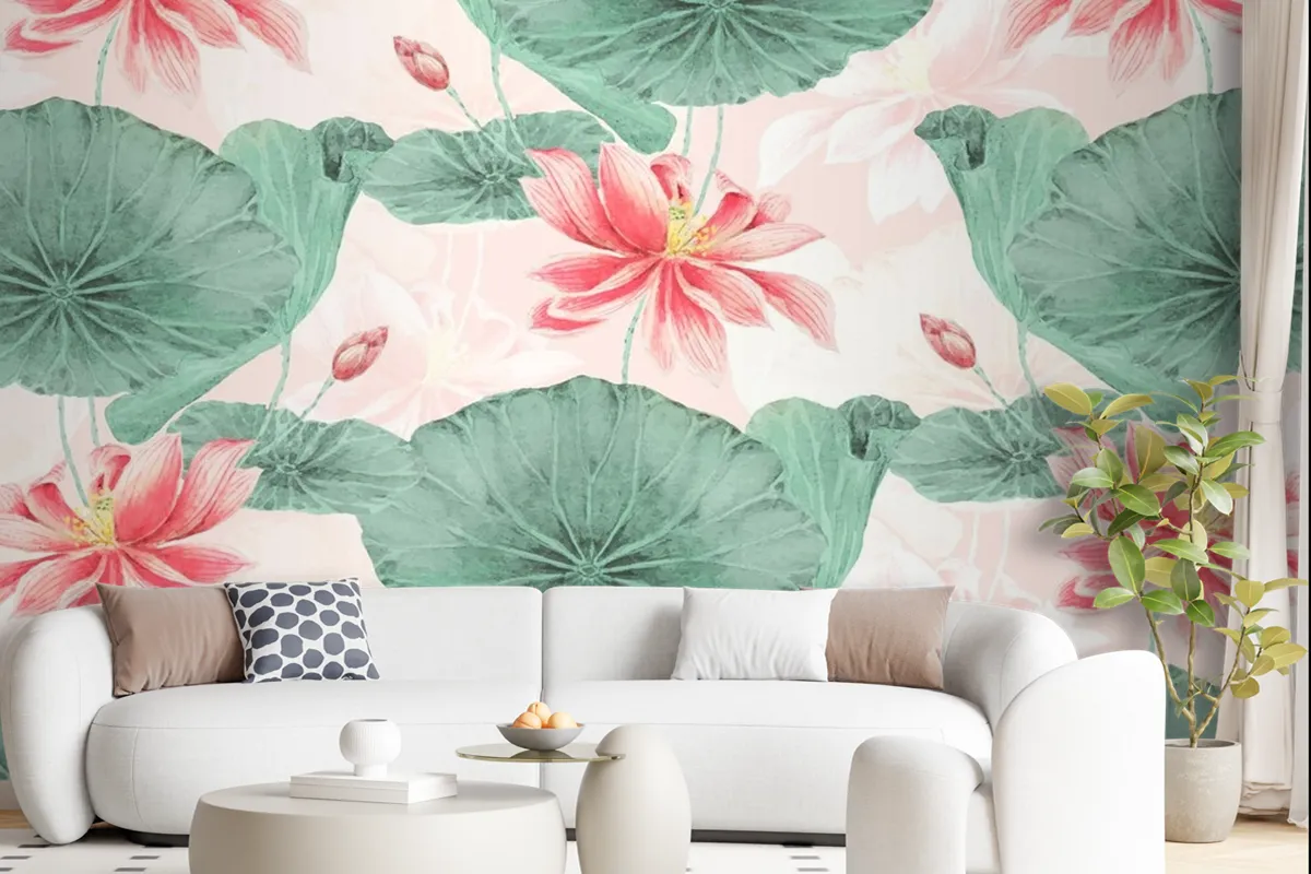 Lotus Pattern Botanical Background Wallpaper Mural