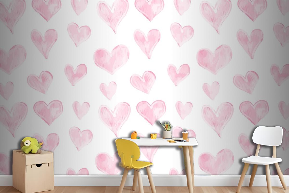 Love Heart Pattern Hand Drawn Valentines Day Wallpaper Mural