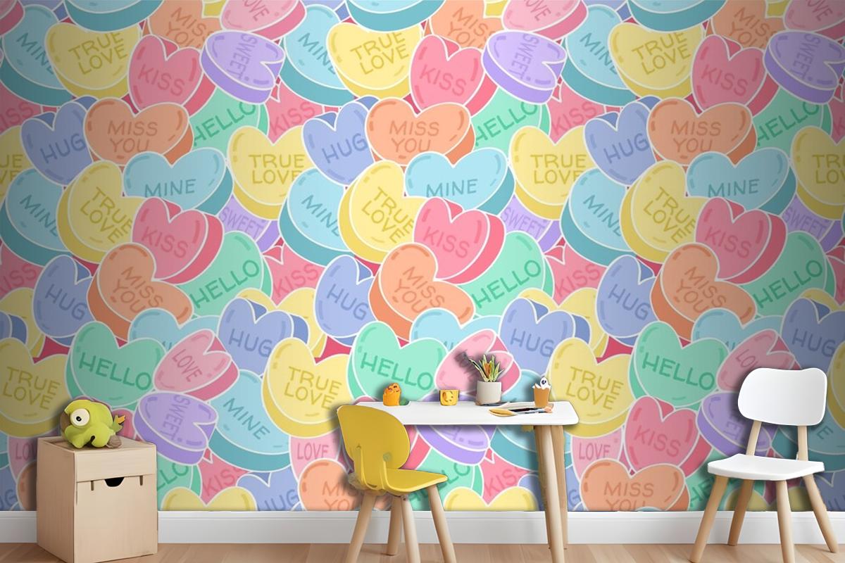 Lovely Conversation Hearts Pattern Wallpaper Mural