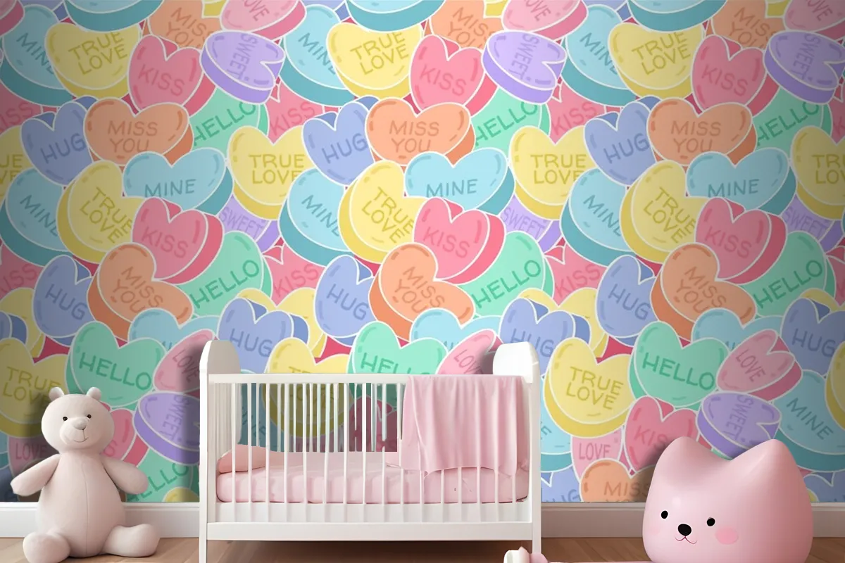 Lovely Conversation Hearts Pattern Wallpaper Mural