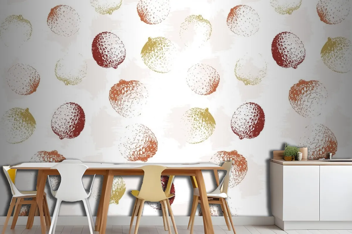 Lychee Fruit Pattern Colorful Vintage Vector Textures Wallpaper Mural