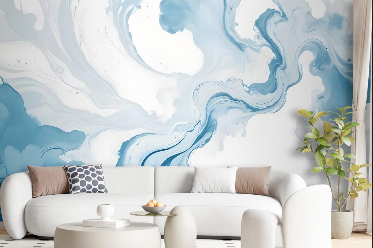 Marble Style Blue Brush Paint Art Wallpaper Mural