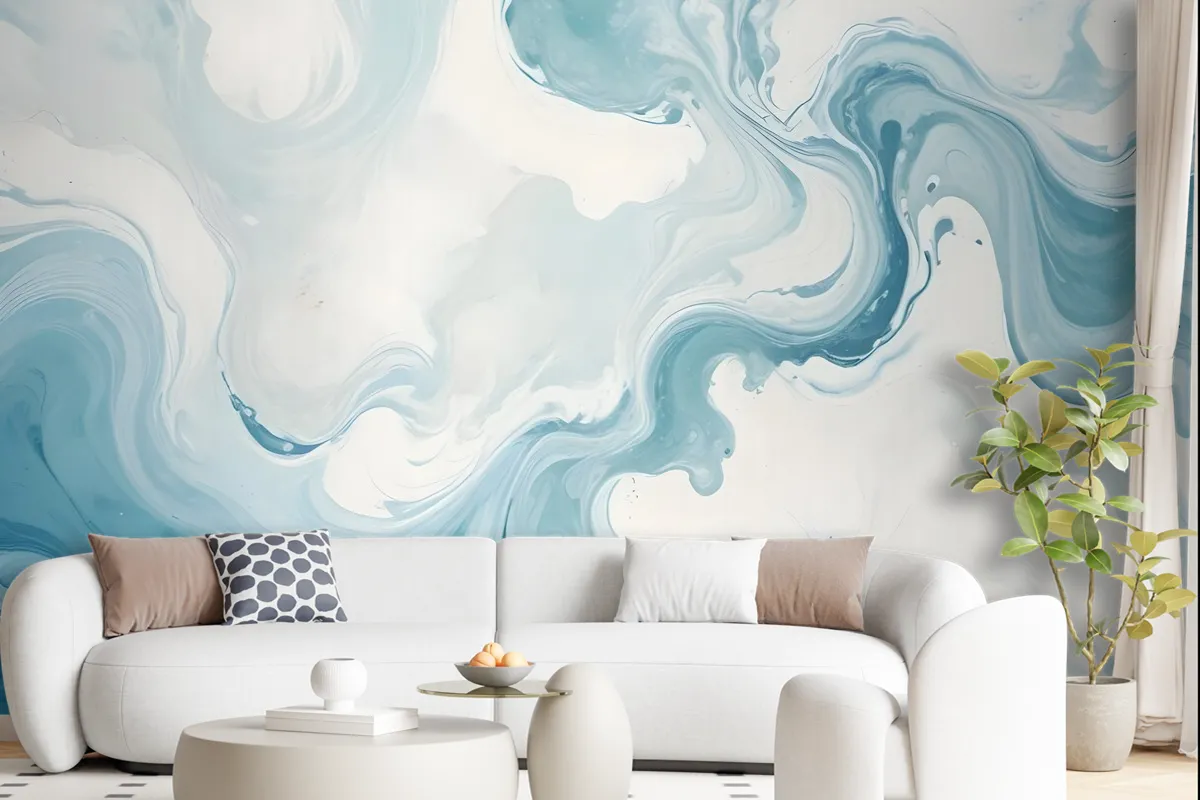 Marble Style Blue Brush Paint Art Wallpaper Mural