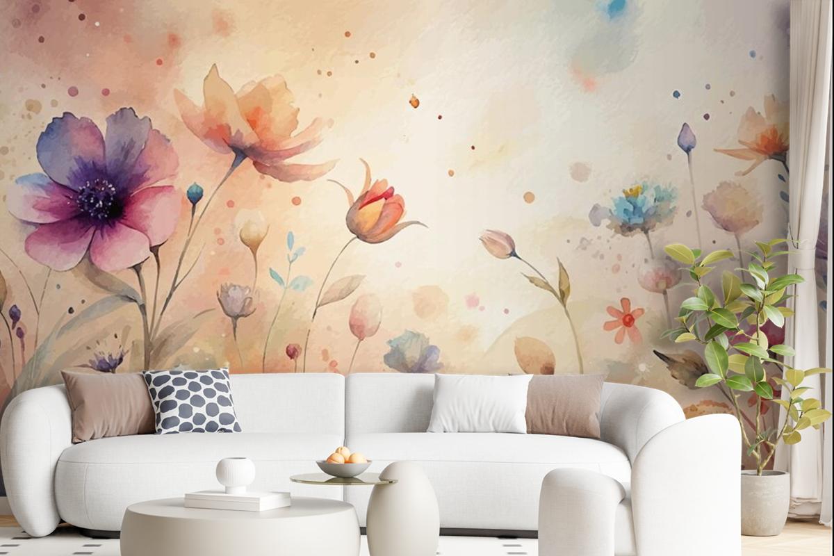 A Minimalist Backdrop Of Beautiful Wildflowers Wallpaper Mural