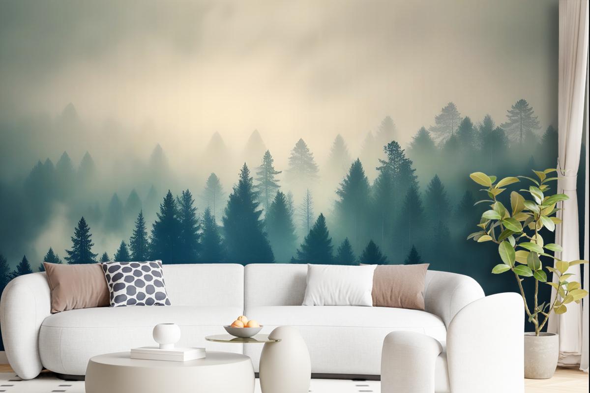 Misty Pine Forest Wallpaper Mural