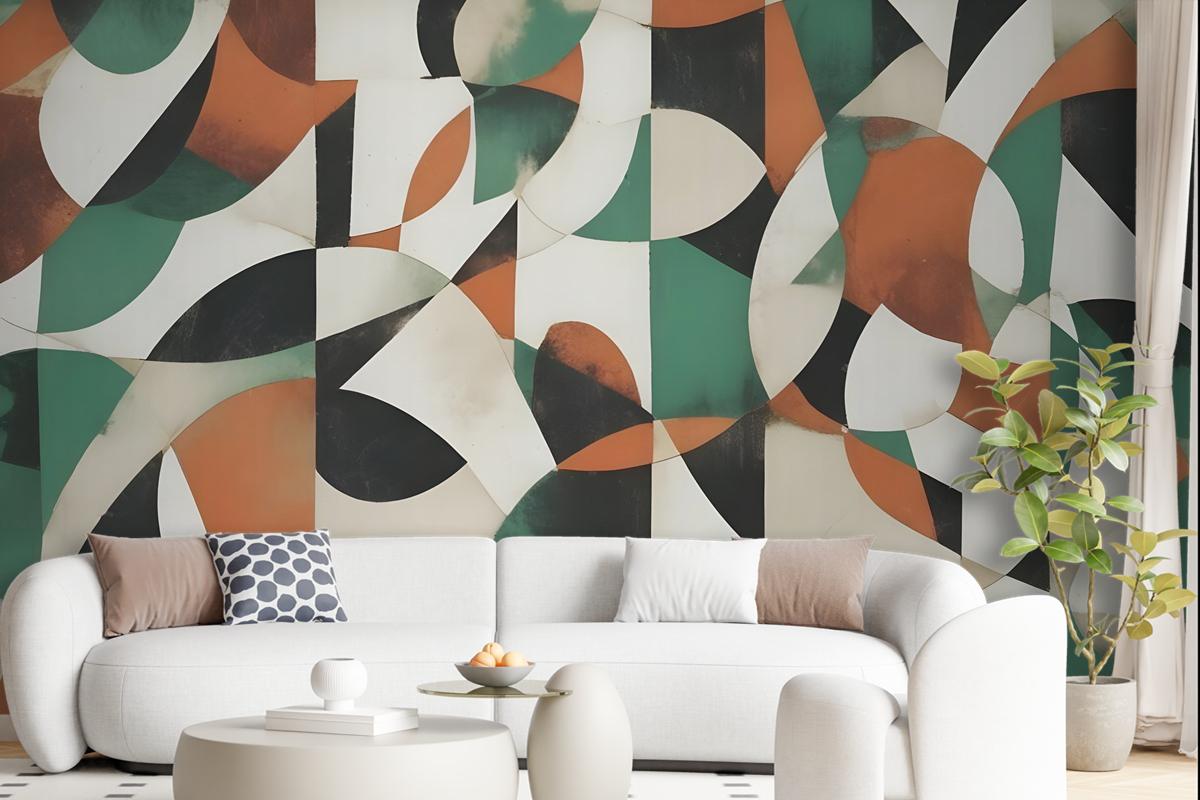 Modern Abstract Art With Retro Colorful Geometric Wallpaper Mural