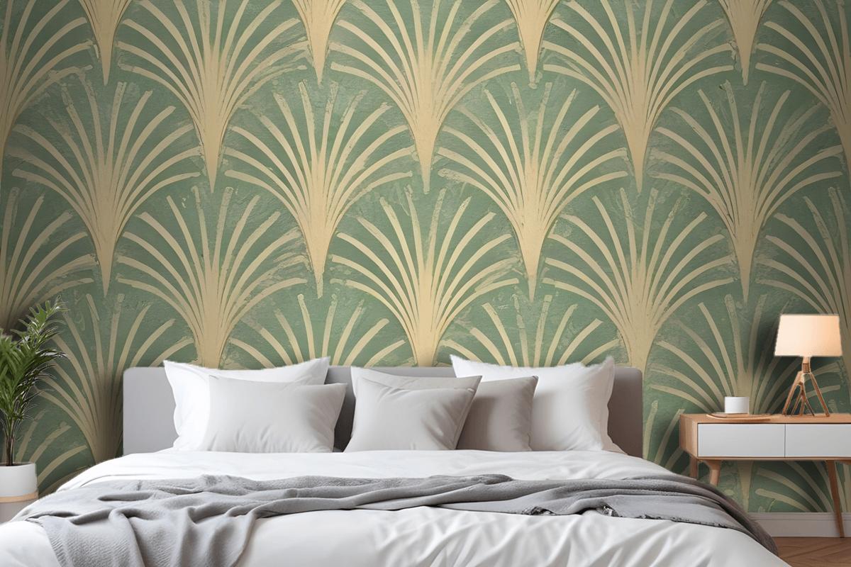 Modern Eau De Nil Art Deco Gold Lines Wallpaper Mural