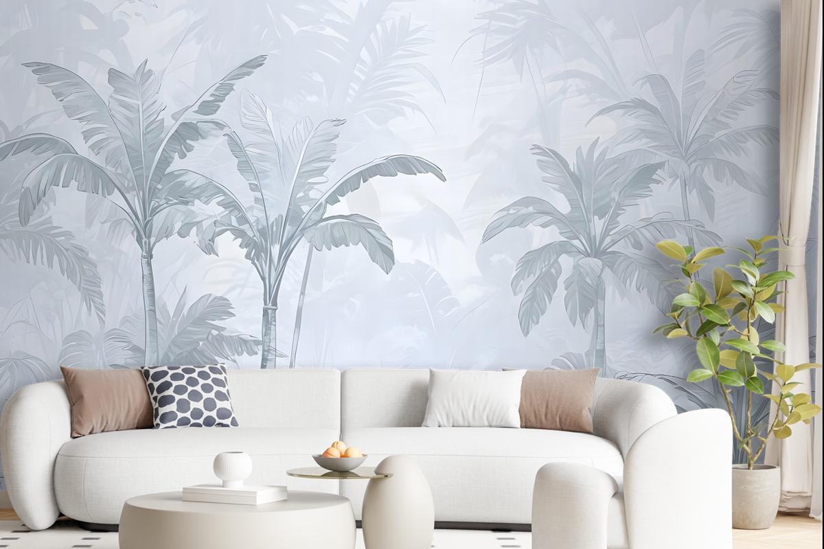 Monochrome Antique Jungle Landscape Wallpaper Mural