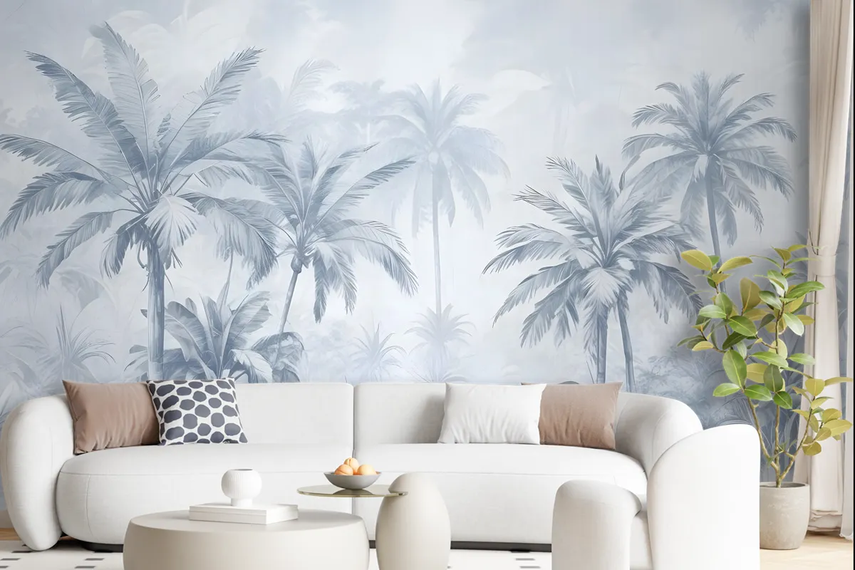 Monochrome Antique Jungle Landscape Wallpaper Mural