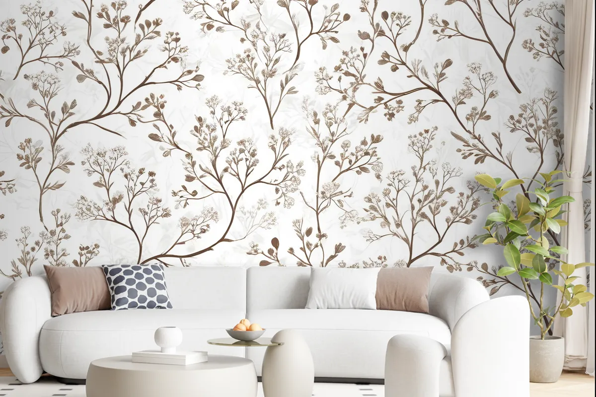 Monochrome Botanical Plants Chinoiserie Wallpaper Mural