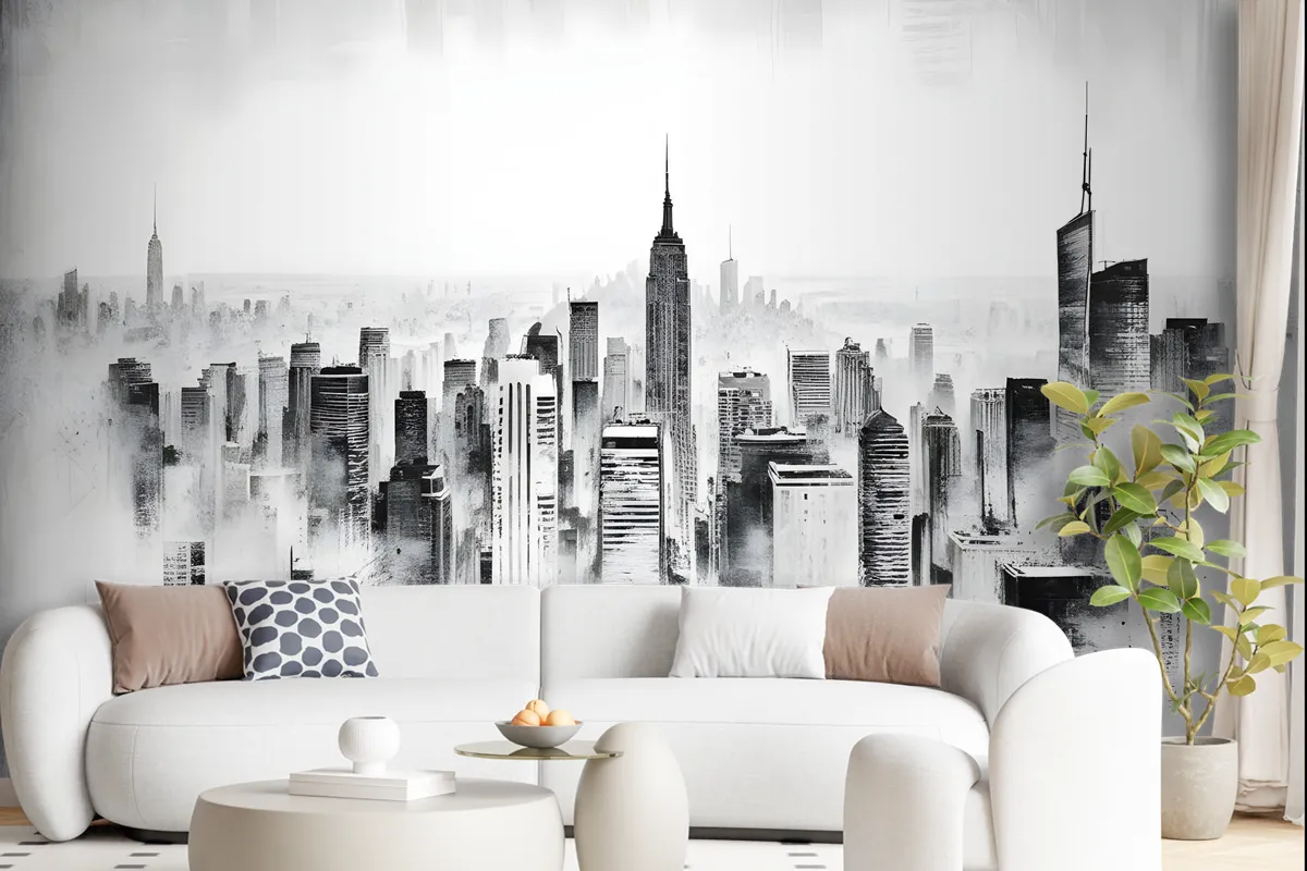 Monochrome Charcoal City Wallpaper Mural