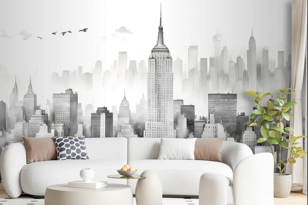 Monochrome Charcoal New York City Black And White Wallpaper Mural