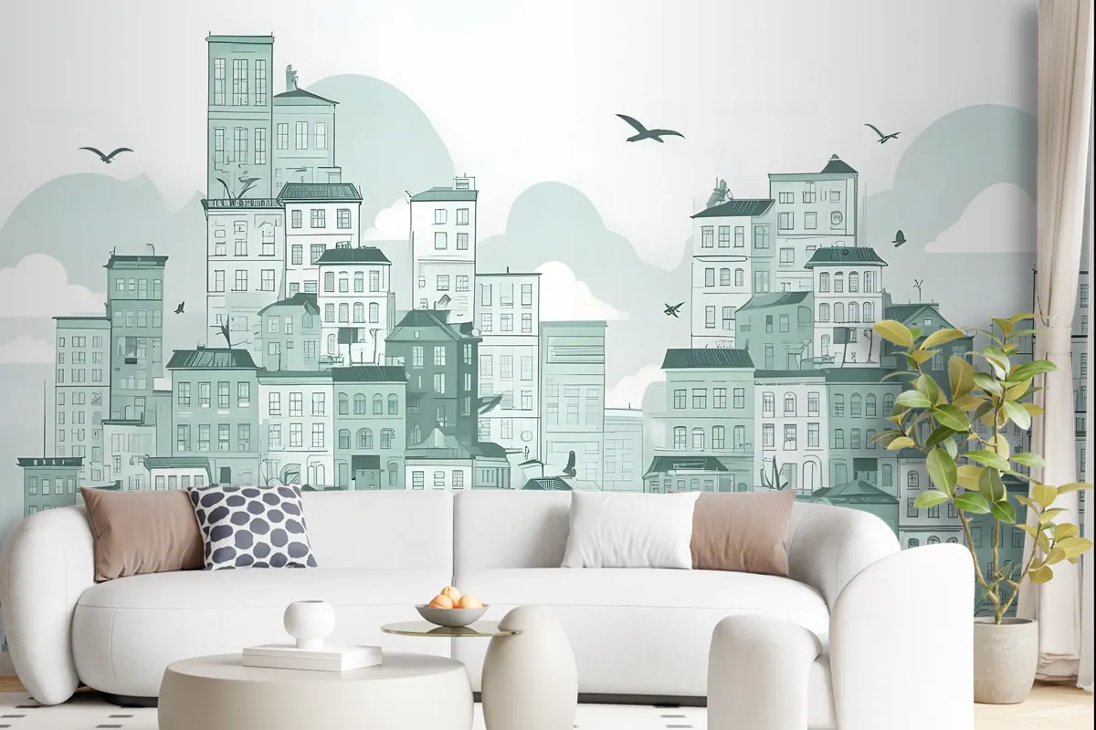 Monochrome City View Wallpaper Mural