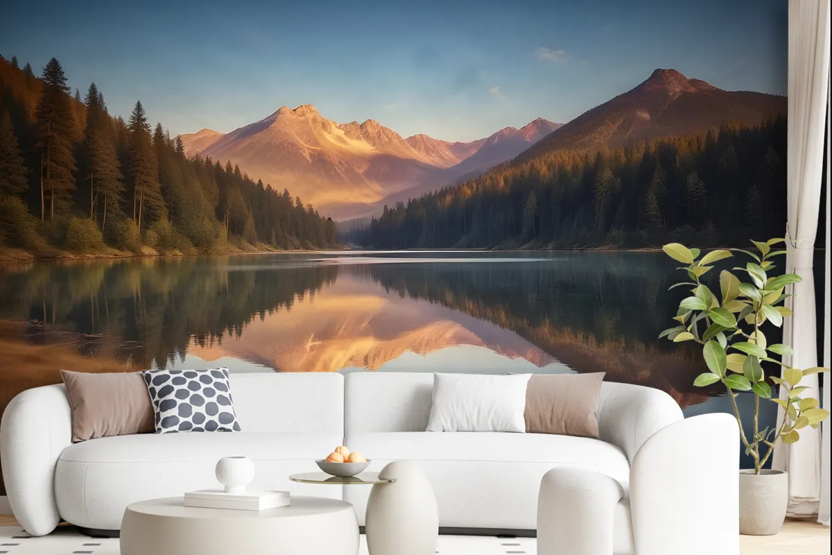 Mountain And Lake Landscape In The Sunrise Wallpaper Mural