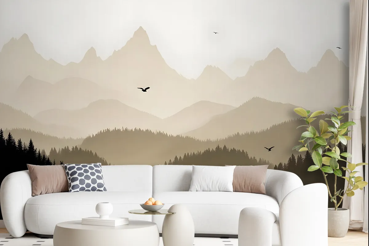 Mountain Landscape Silhouette Wallpaper Mural