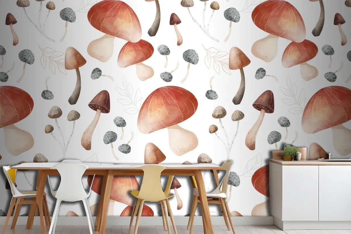 Mushroom Pattern Wallpaper Mural