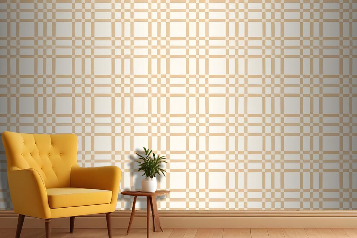 Mustard Yellow Retro Checkered Wallpaper Mural