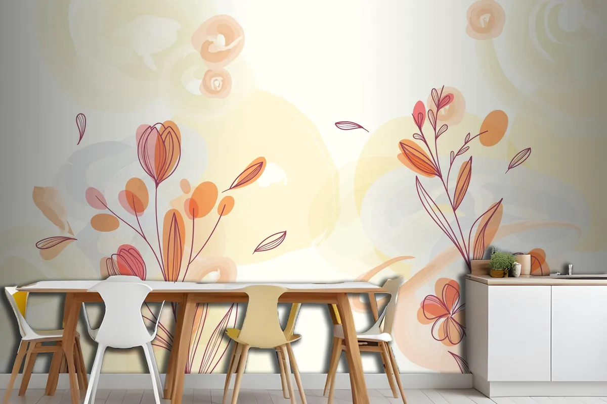 Natural Hand Painted Floral Wallpaper Mural