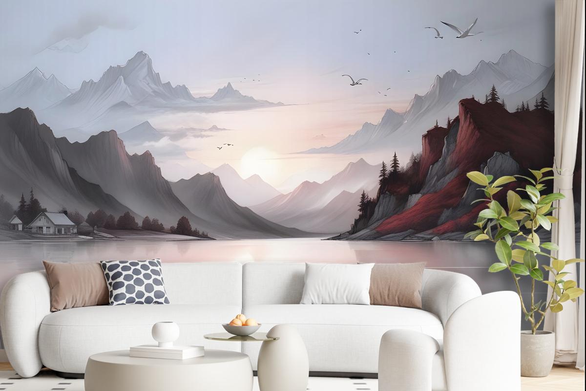 Nature Landscape With Mountains Wallpaper Mural